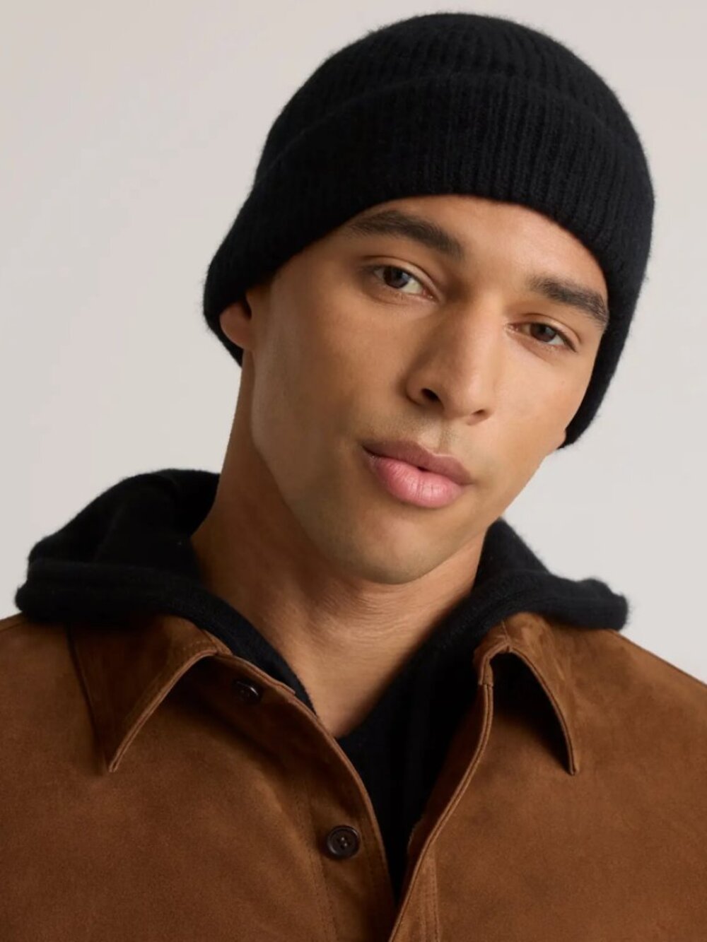 Quince Mongolian Cashmere Ribbed Beanie Black M/L NWT Unisex